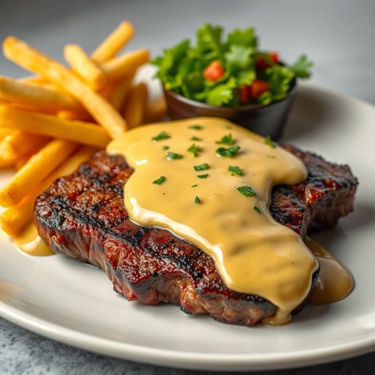 Bife Grelhado com Molho de Mostarda e Queijo