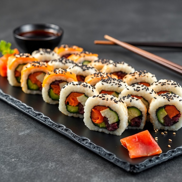 Veganes Sushi mit Sesam und Gemüse