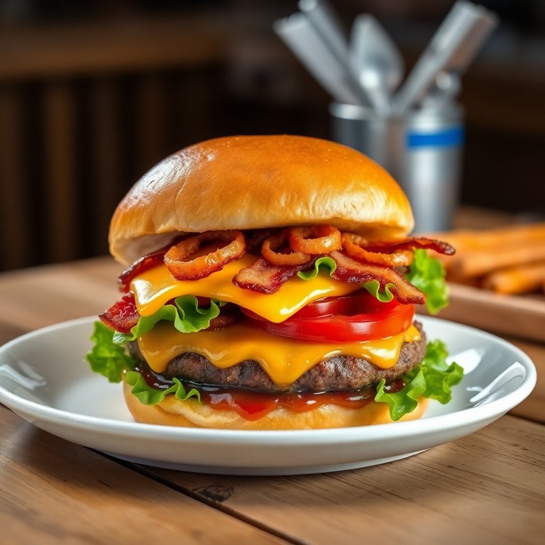Klassischer Cheeseburger mit Röstzwiebeln