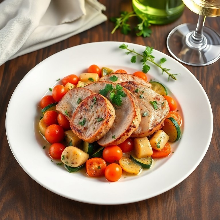 Zarte Schweinelende mit Kräuter-Gemüsepfanne