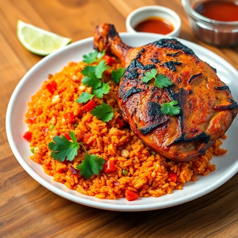 Spicy Jollof Rice with Grilled Jerk Chicken