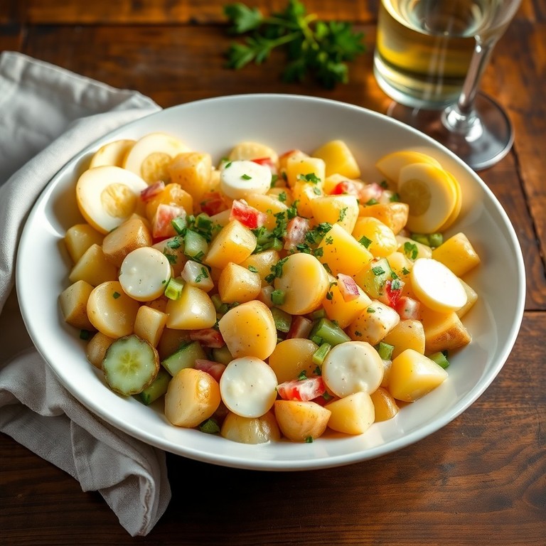 Klassischer Kartoffelsalat mit Gurken und Ei
