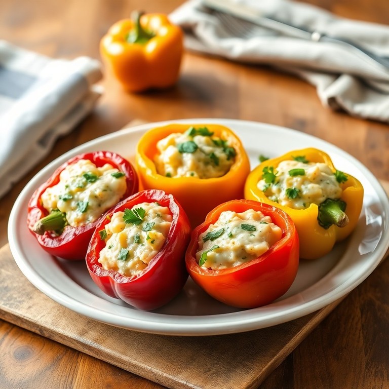 Gefüllte Paprika mit cremiger Kartoffel-Lauch-Füllung und frischem Giersch