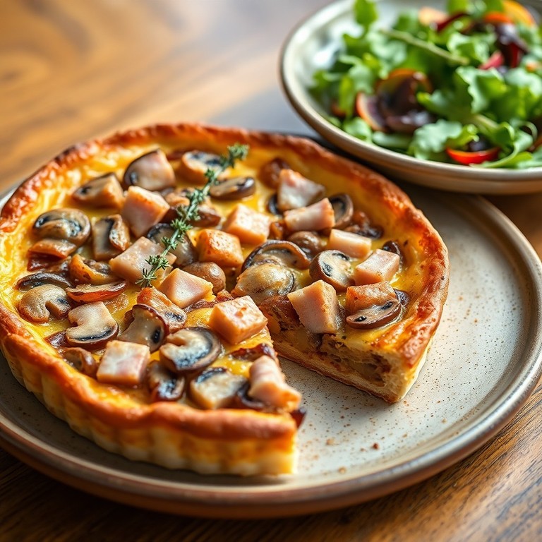Tarta salada de setas, cebolla y jamón