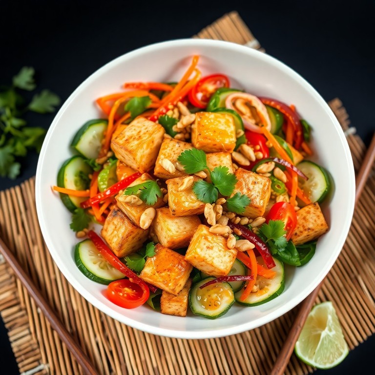 Asiatischer Tofu-Salat ohne Paprika mit Tom Gai Paste