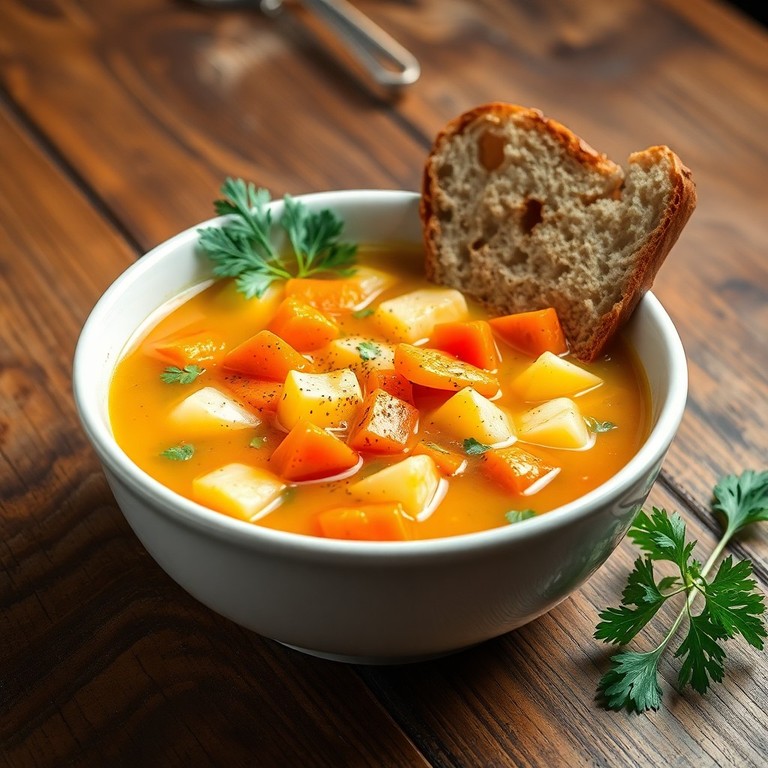 Herzhafte Gemüsesuppe mit Sellerie, Kartoffeln und Karotten