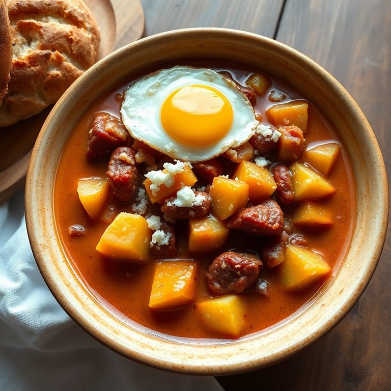 Guiso de Chorizo, Papas y Frijoles en Salsa Cremosa