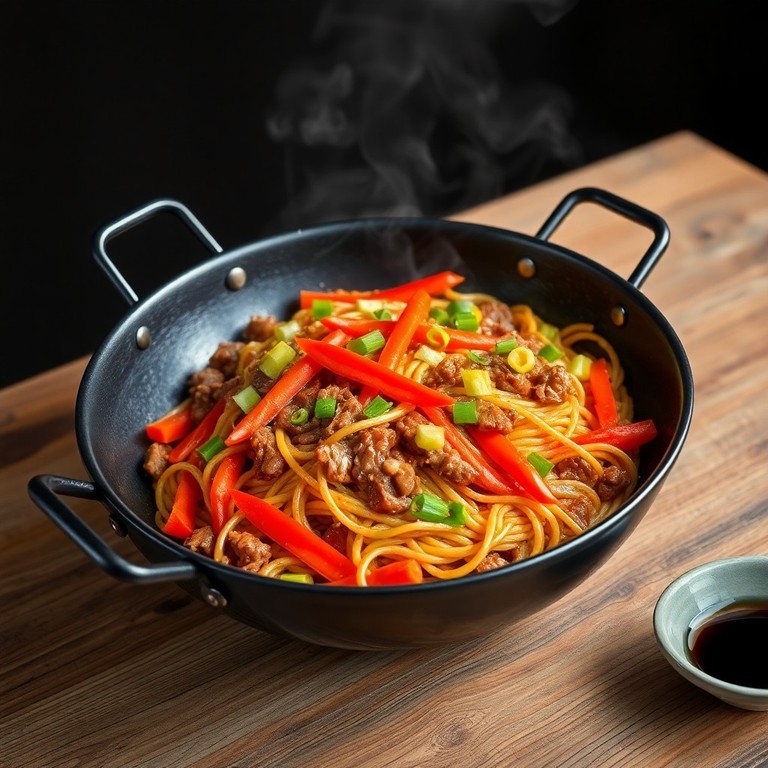 Fideos Estilo Asiático con Carne y Salsa de Soja