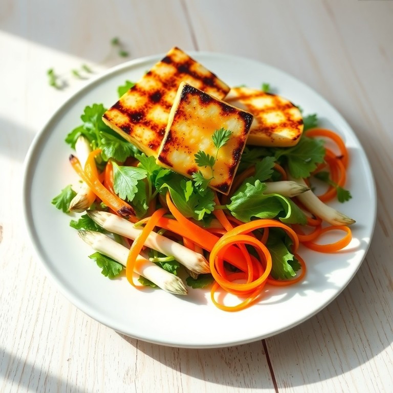 Gegrillter Halloumi-Salat mit weißen Spargeln