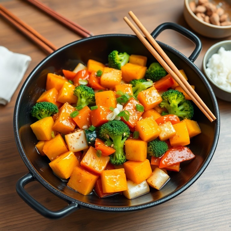 Asiatische Gemüsepfanne mit Karotten und Kartoffeln