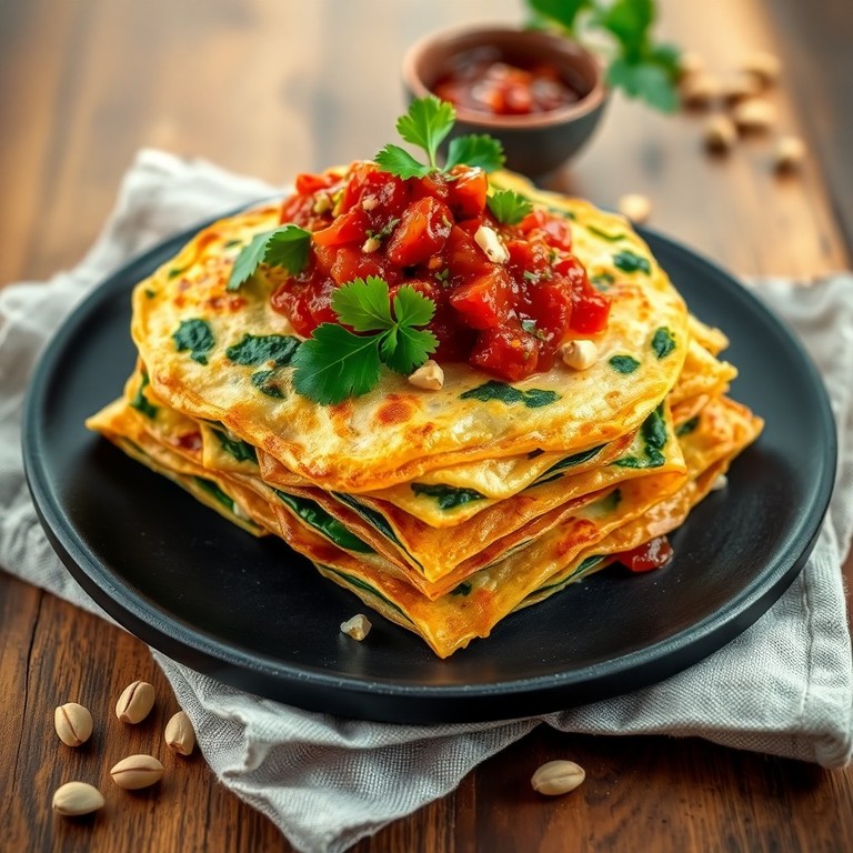 Galettes de Riz aux Légumes et Fromage Cottage, Sauce Tomate aux Pistaches
