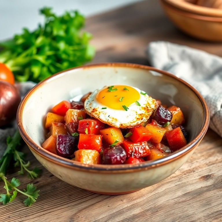 Органический сельдерей и овощной рагу с запеченным яйцом