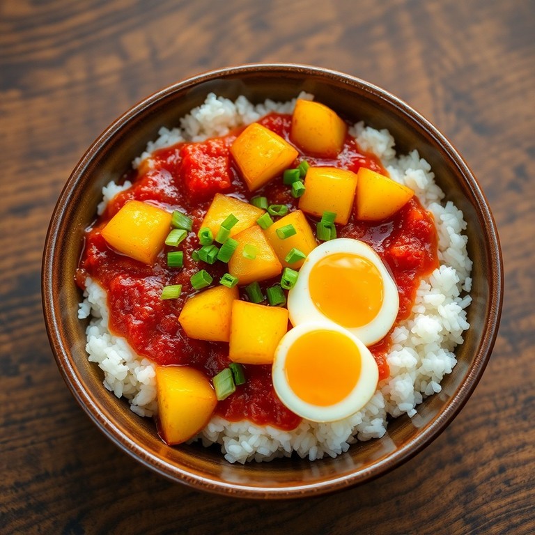 Bowl de arroz, papas y huevo, estilo wok