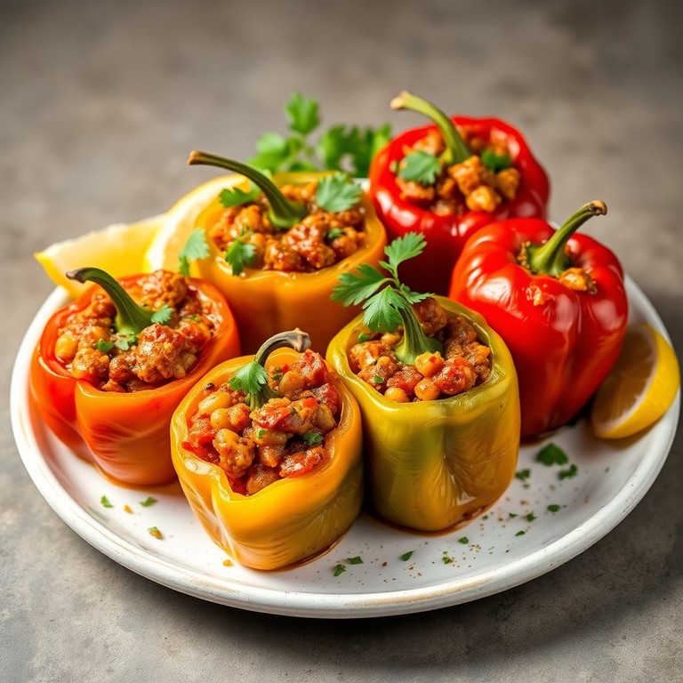 Vegetarian Stuffed Bell Peppers with Spicy Tomato-Onion Filling