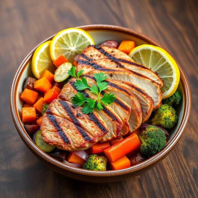 Grilled Pork Chop Paleo Bowl with Roasted Vegetables