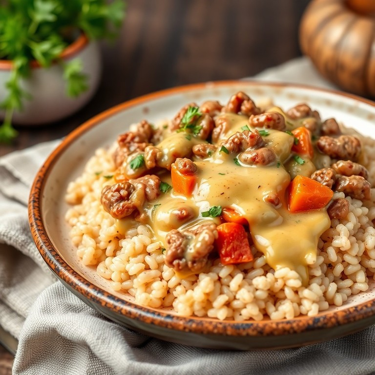 Гречка с фаршем и сливочным соусом