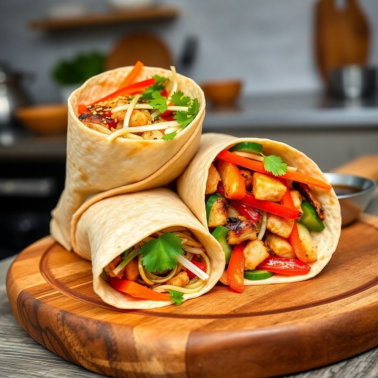 Wrap de Pollo y Vegetales al Estilo Asiático