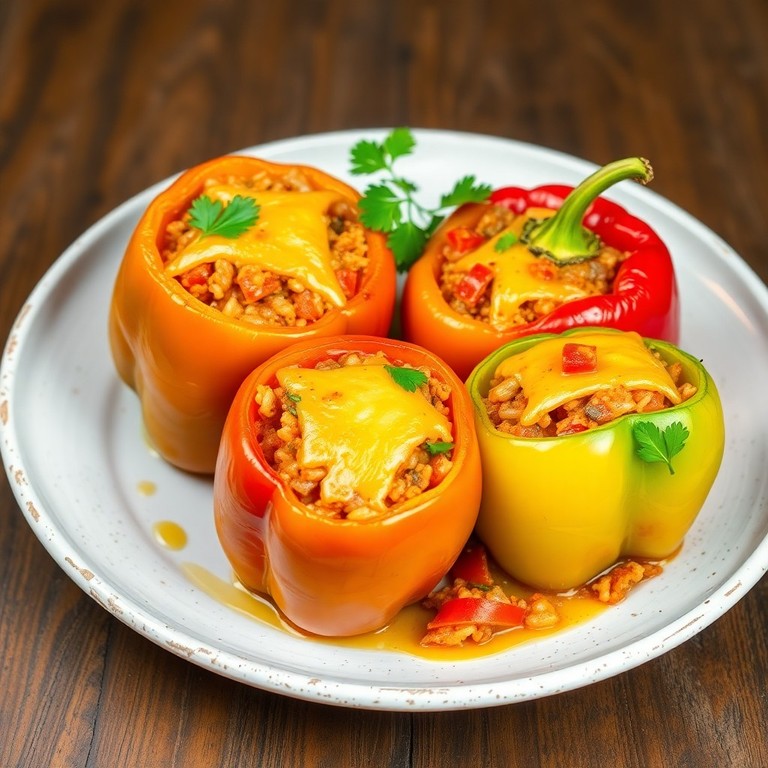 Spicy Onion and Rice Stuffed Peppers
