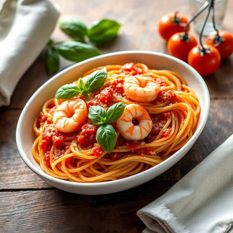 Klassische Spaghetti mit Tomatensugo und frischen Garnelen - Mr. Cook