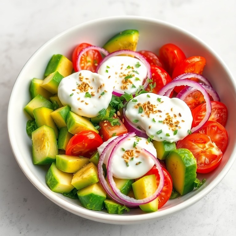 Frische Avocado-Gemüse-Bowl mit Zitronen-Kräuterdressing