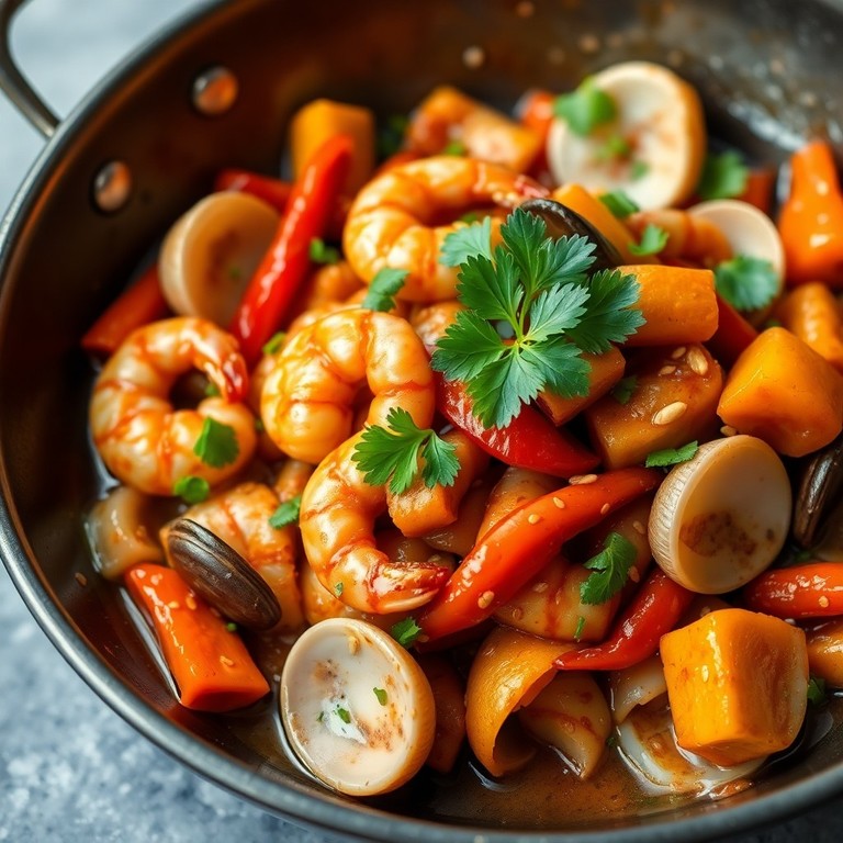 Mild Seafood Stir-Fry with Colorful Vegetables (No Zucchini)