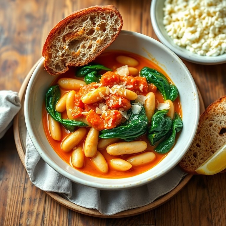 Romige Harissa Butter Beans met Spinazie en Parmezaan