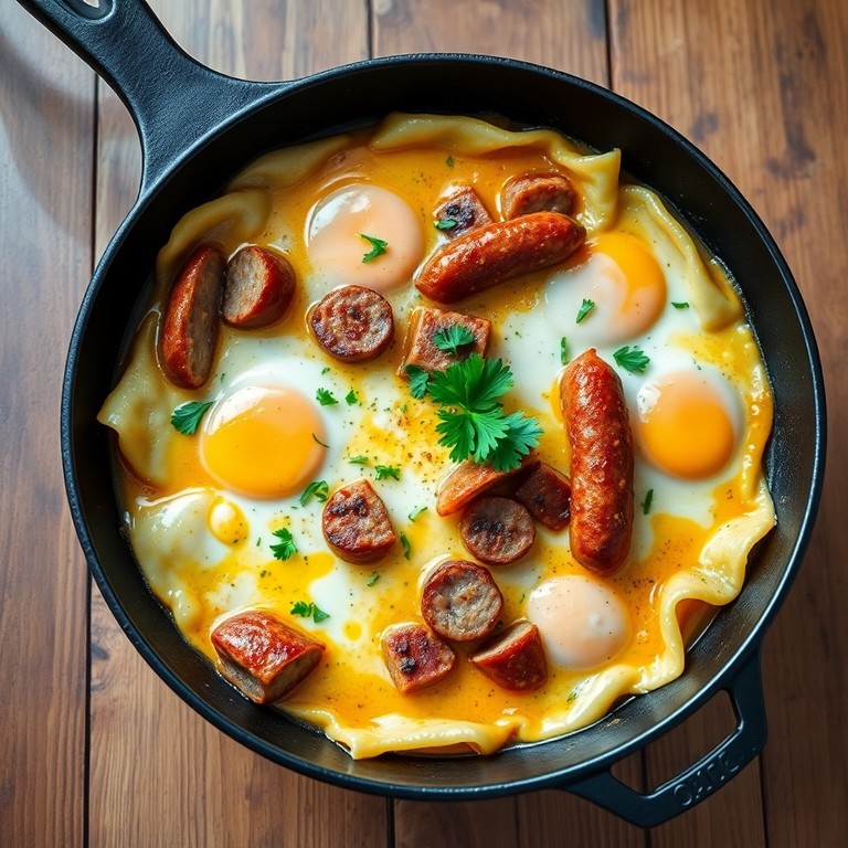 Herzhafte Wurst- und Eierpfanne mit Maultaschen - Mr. Cook