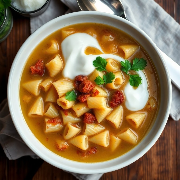 Soupe italienne aux pâtes, lardons et crème fraîche