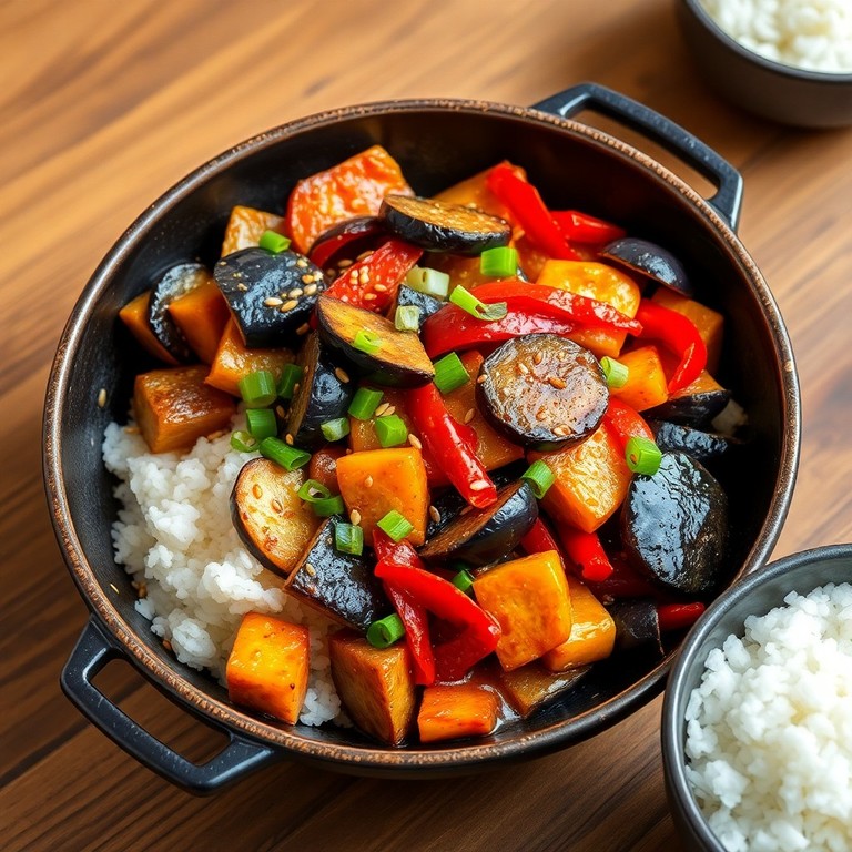 Stir-Fried Calabazin and Eggplant with Red Pepper in Gochujang Sauce