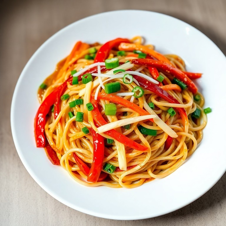 Asiatische Mie-Nudeln mit Gemüse und Soja-Ingwer-Soße