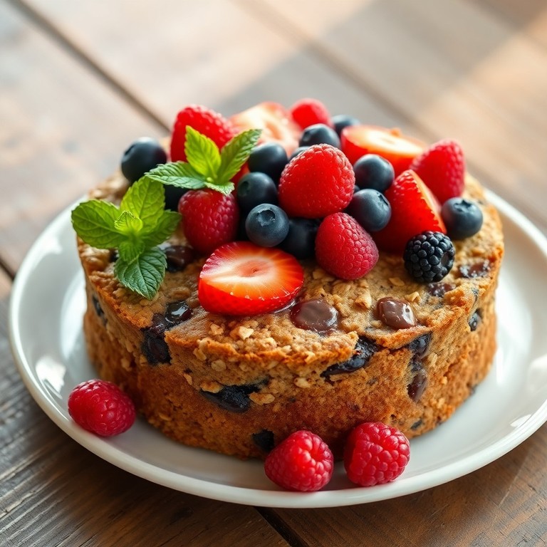 Torta di avena e cioccolato con frutta fresca