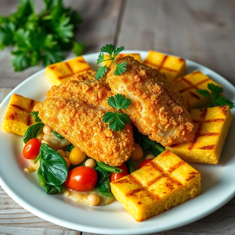 Poulet croustillant aux artichauts et polenta grillée