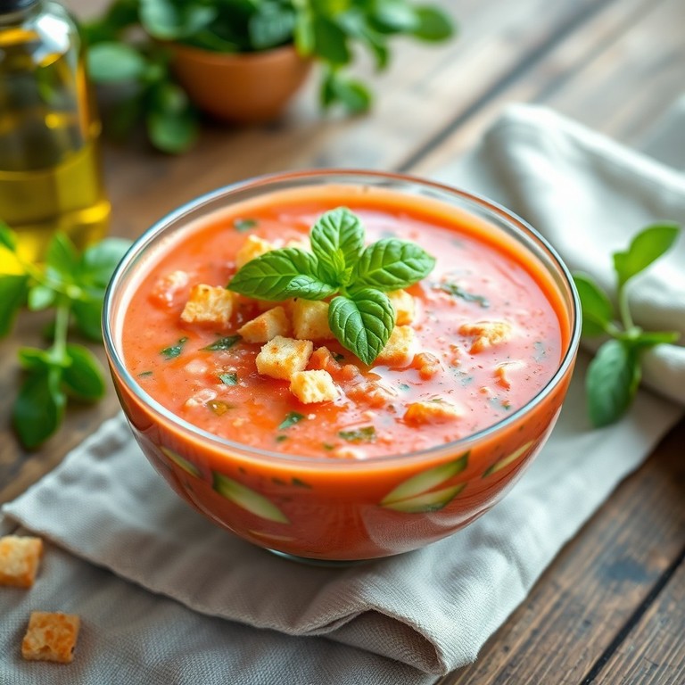 Cucumber and Tomato Gazpacho with Rice Croutons