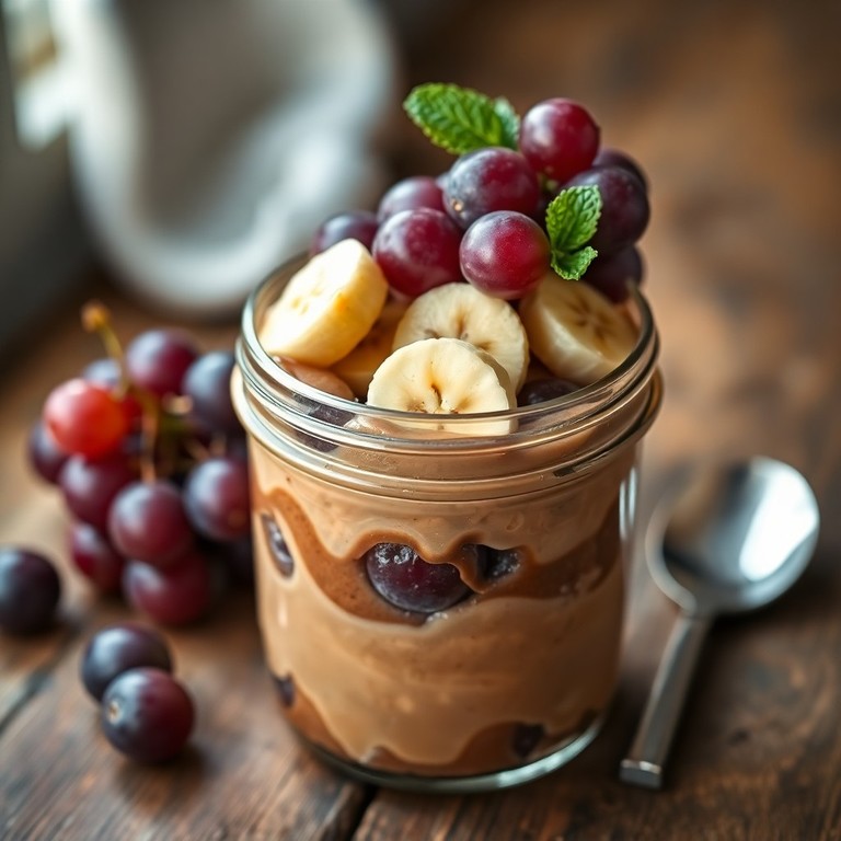 Pudim Cremoso de Banana e Uva de Requeijão