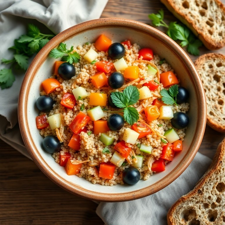 Salade méditerranéenne aux grains entiers et légumes fermentés