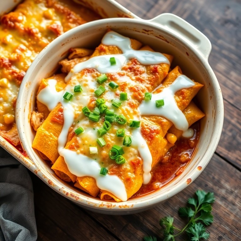 Chicken and Corn Enchiladas with Sour Cream Sauce
