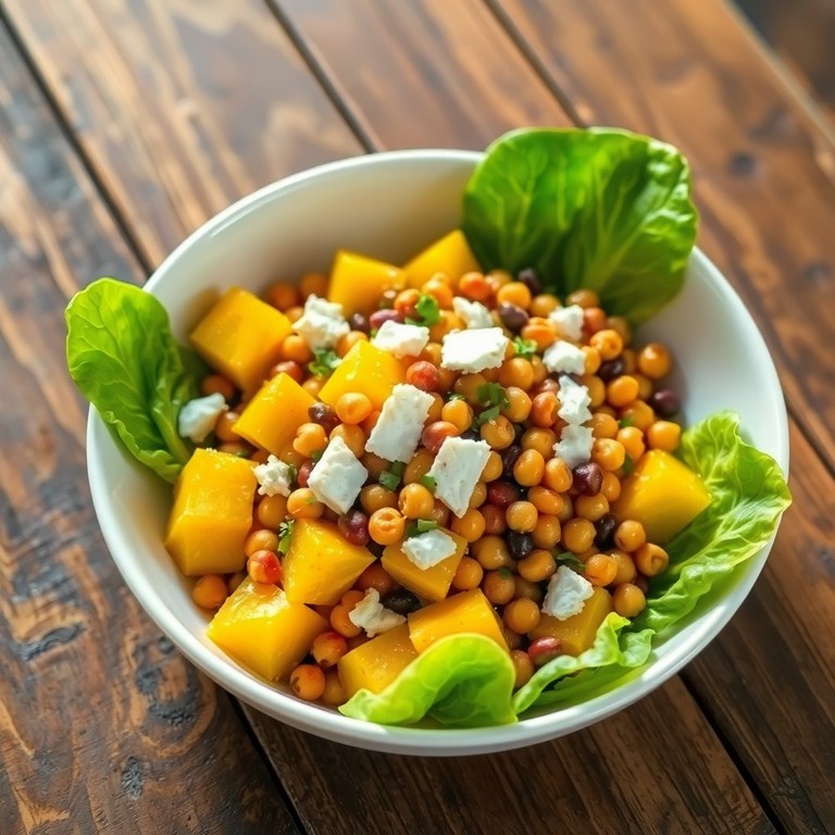 Ensalada tropical con legumbres y aderezo de aceite vegetal sin proteína