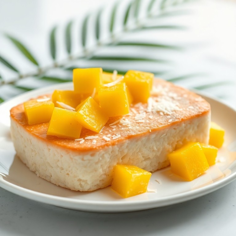 Asiatischer Reismehlkuchen mit Kokos und Mango