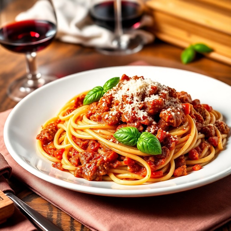 Espaguete à Bolonhesa com Carne Moída e Tomate