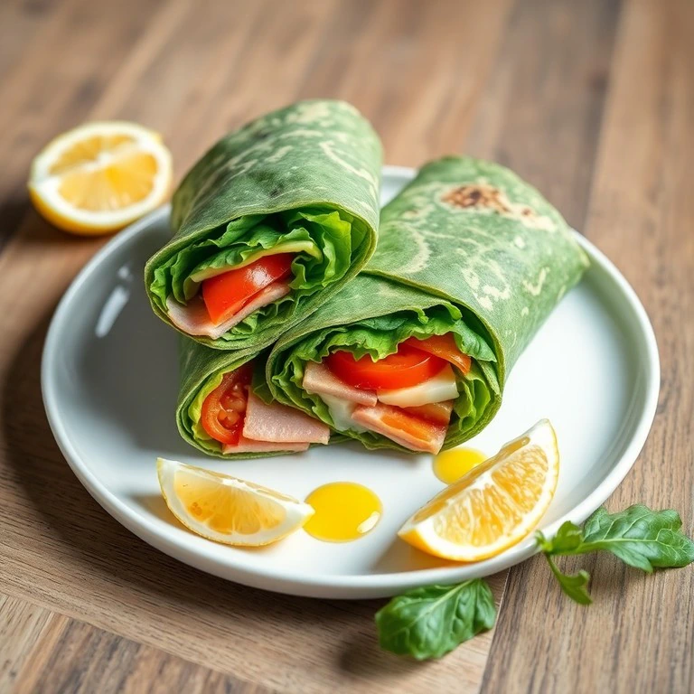 Wrap de Espinaca con Pechuga de pavo y Queso Panela