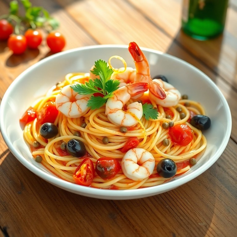 Macarrão ao Estilo Mediterrâneo com Camarões