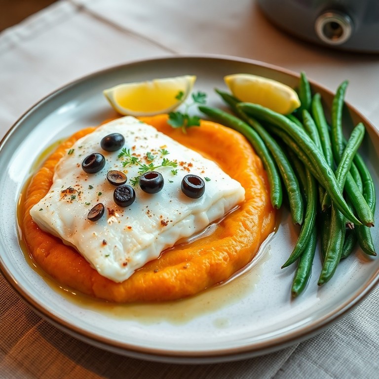 Poêlée de colin aux saveurs méditerranéennes avec purée de patate douce