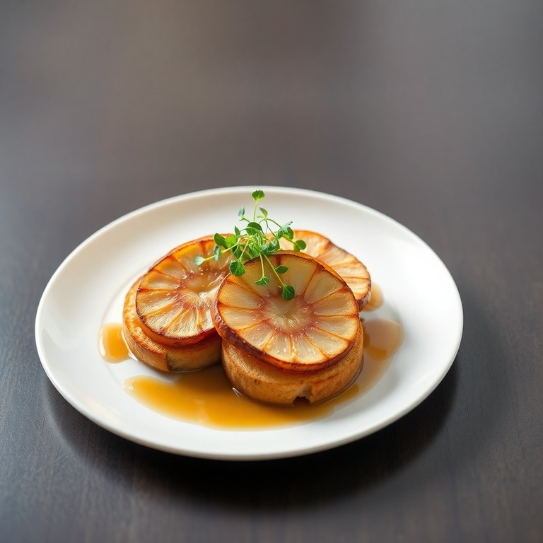Foie Gras Poêlé aux Pommes Caramélisées et Croustillant de Brioche