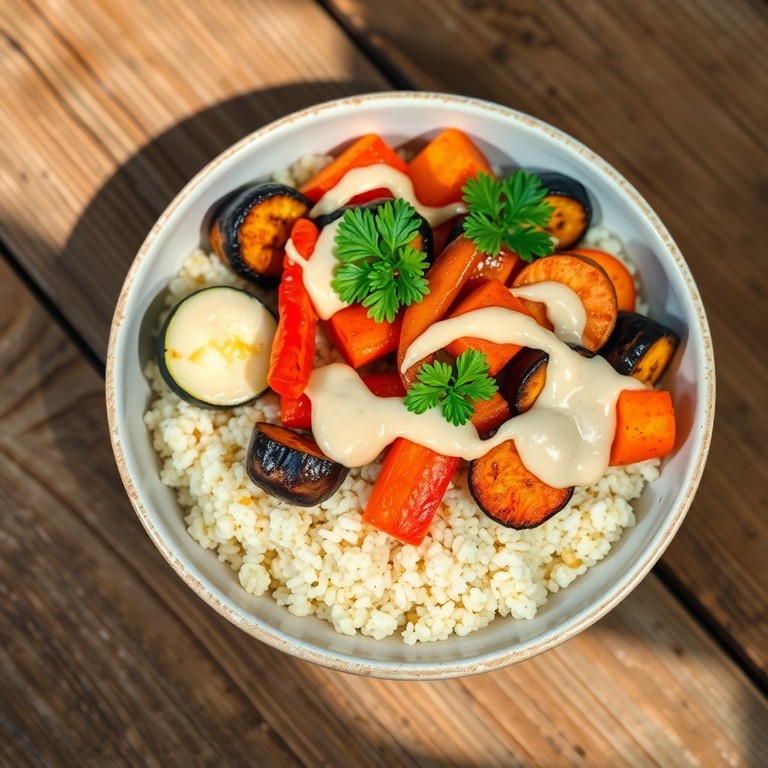 Bowl de Quinoa com Legumes Grelhados e Molho Tahini
