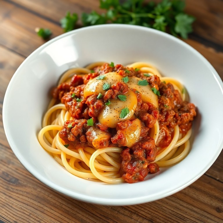 Cremige Käsenudeln mit Hackfleischsauce