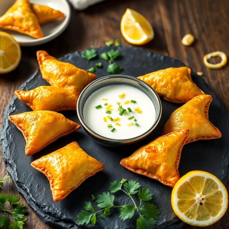 Mini samoussas aux légumes sautés et sauce citronnée