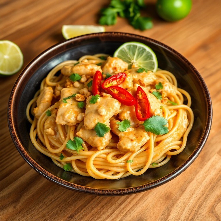 Fideos de arroz con pollo y lima al estilo tailandés