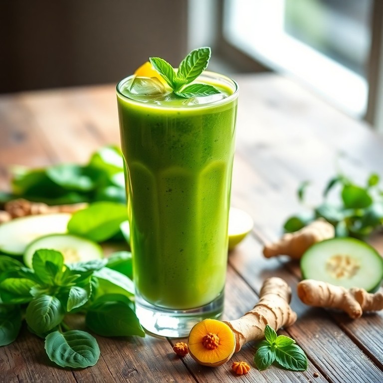 Smoothie Vert Detox au Curcuma et Basilic