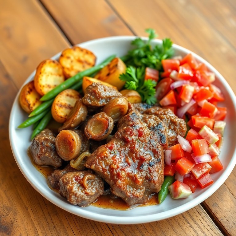 Stoofvlees met knoflook en uien op de grill