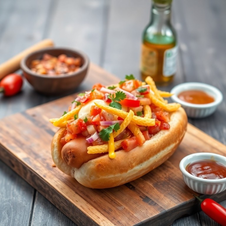 Cachorro Quente à Paulista: Sabor Autêntico com Vinagrete, Farofa de Milho e Pimenta